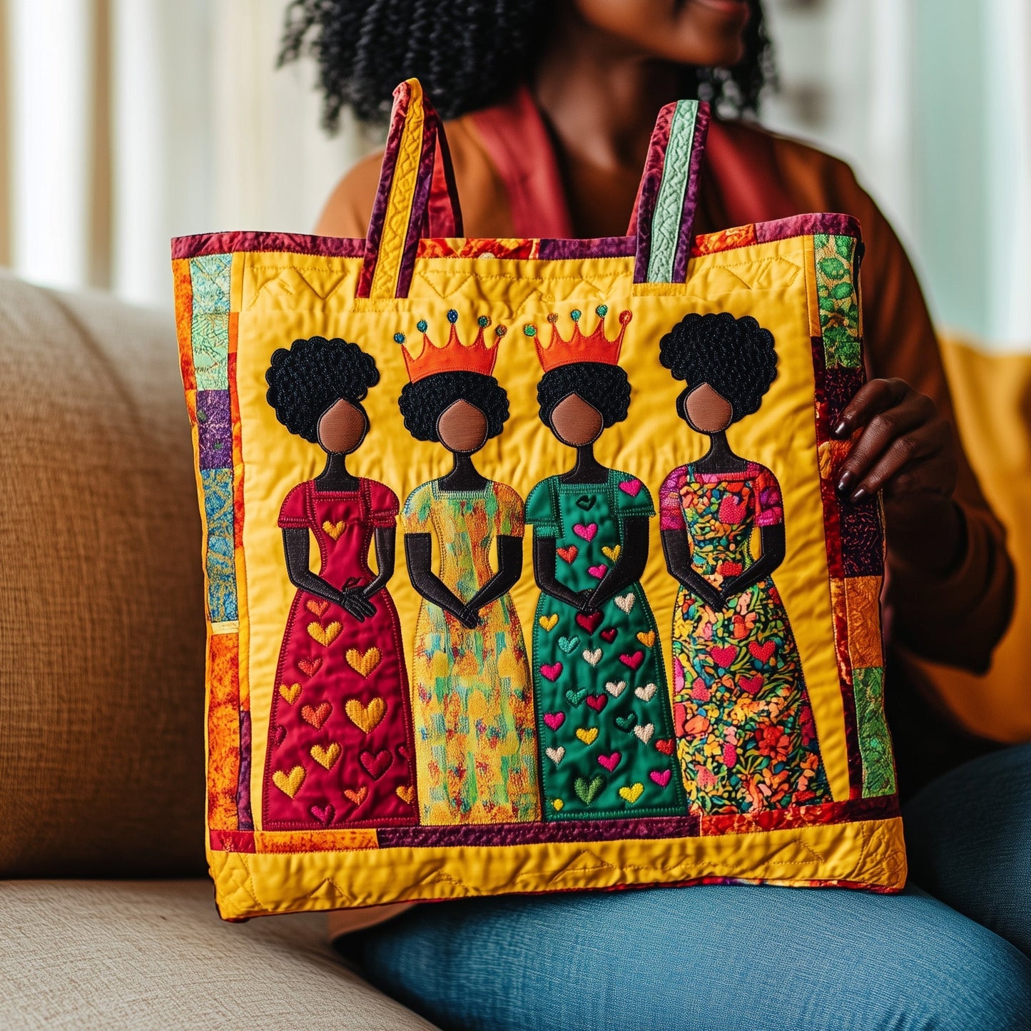Black Women Figures Crowns Quilted Tote