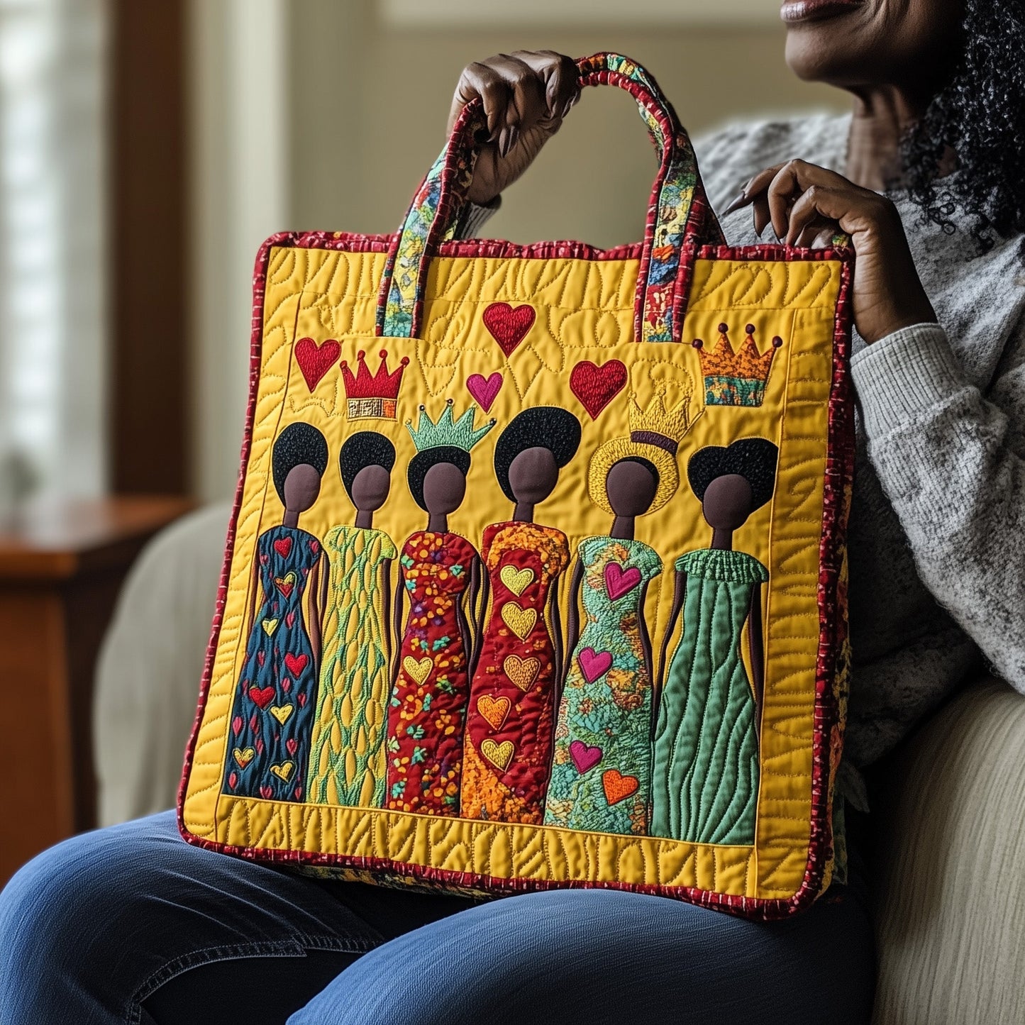 Black Queens Crowns Quilted Tote