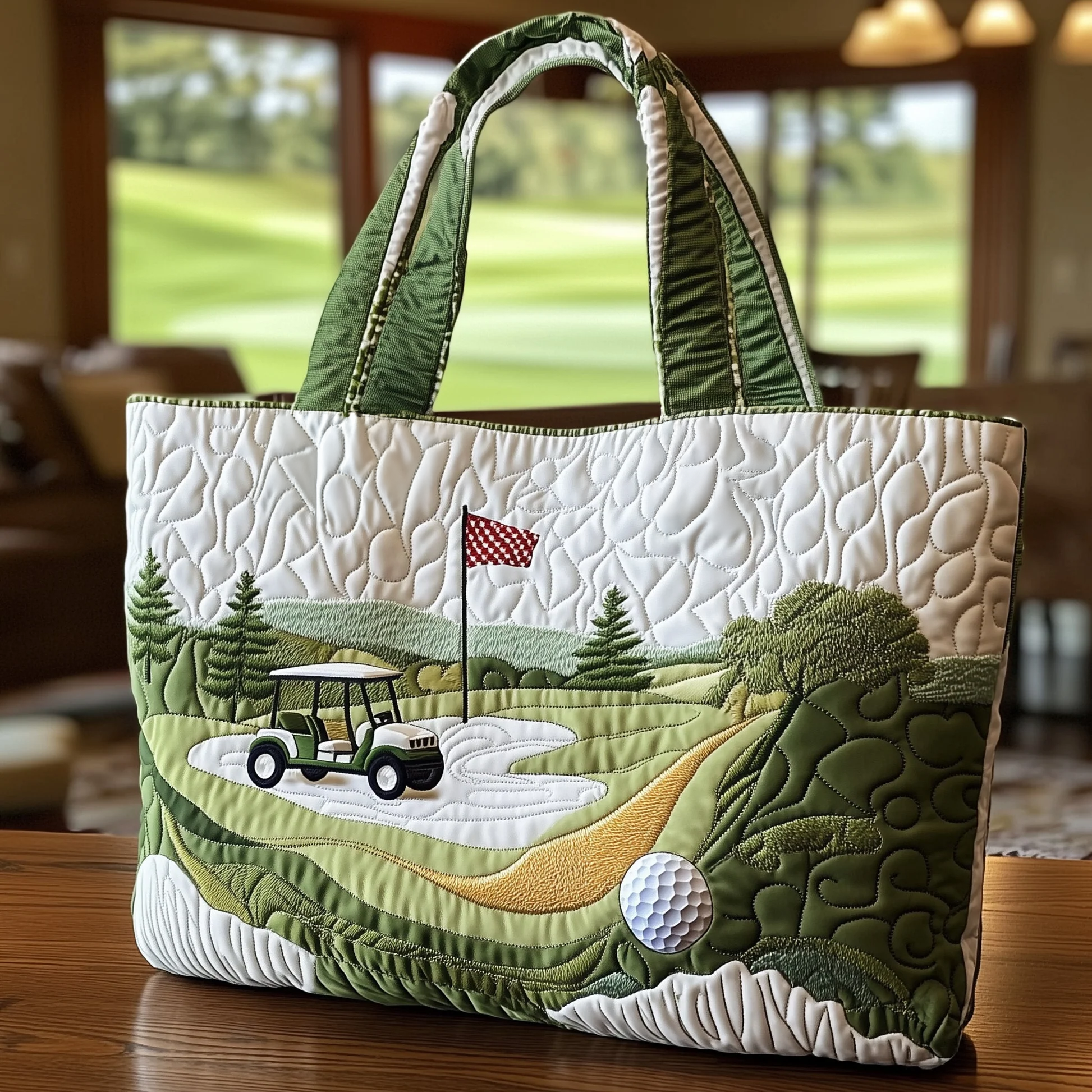 Golf Course Scene Quilted Tote