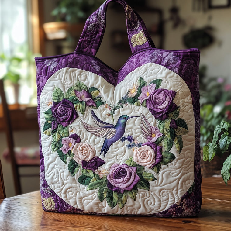 Everyday Hummingbirds Flowers Quilted Tote