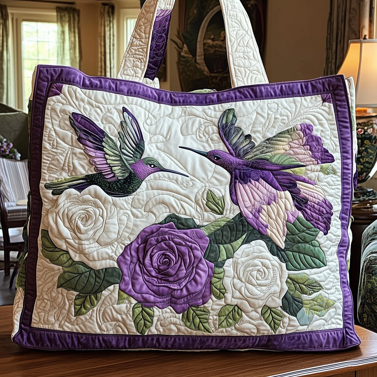 Everyday Hummingbirds Roses Quilted Tote