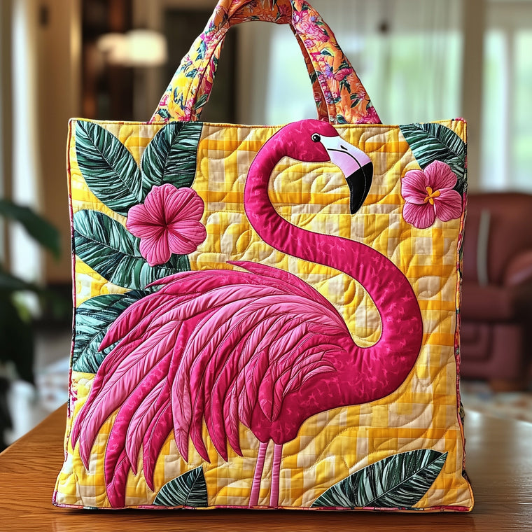 Pink Flamingo Tropical Flowers Tote Bag