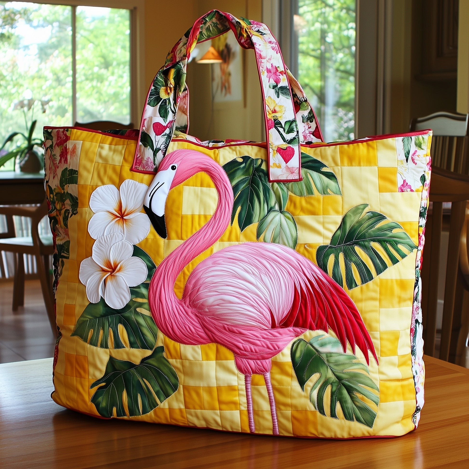 Flamingo Tropical Flowers Tote Bag