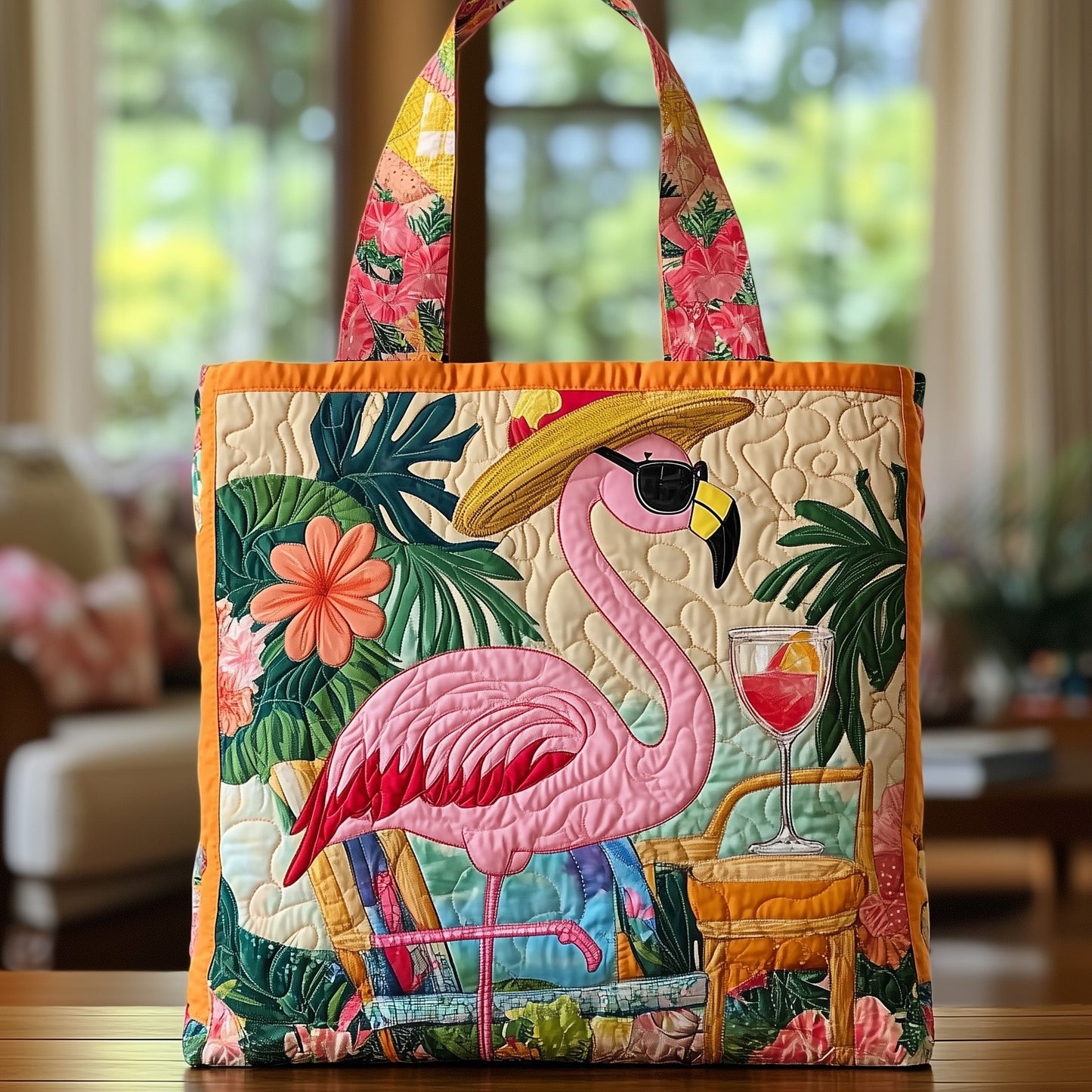 Flamingo Tropical Leaves Tote Bag