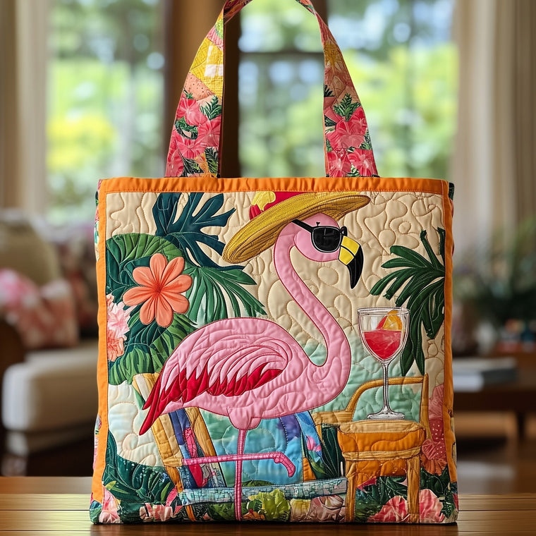 Flamingo Tropical Leaves Tote Bag