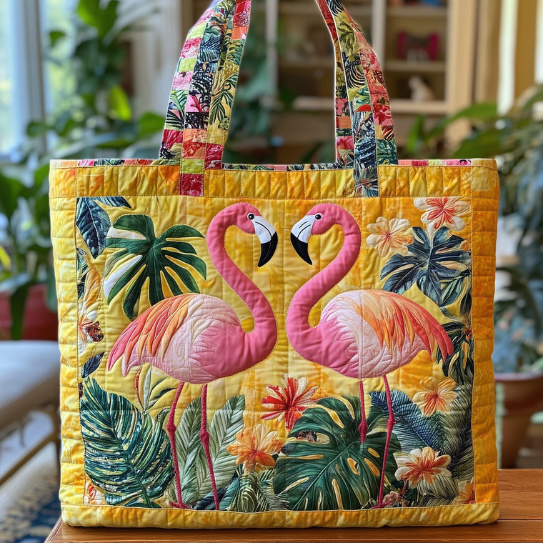 Everyday Tropical Flamingos Quilted Tote