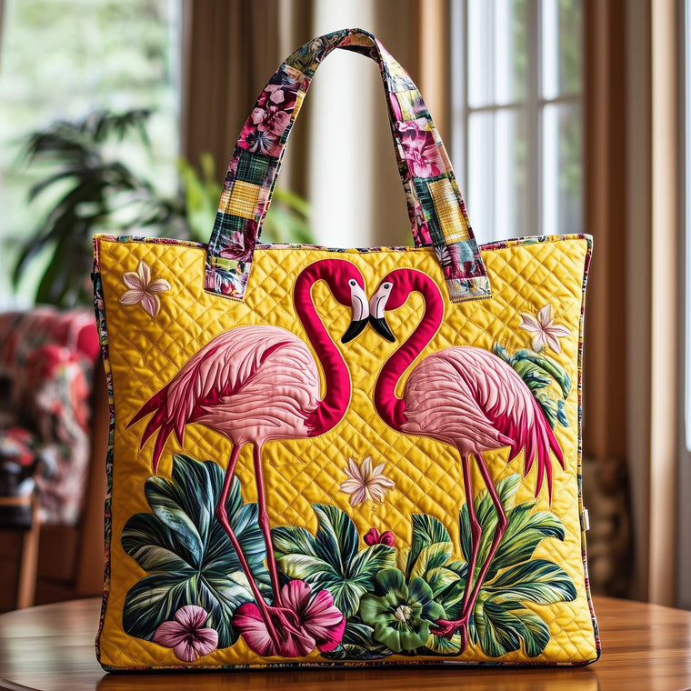 Everyday Flamingo Couple Quilted Tote