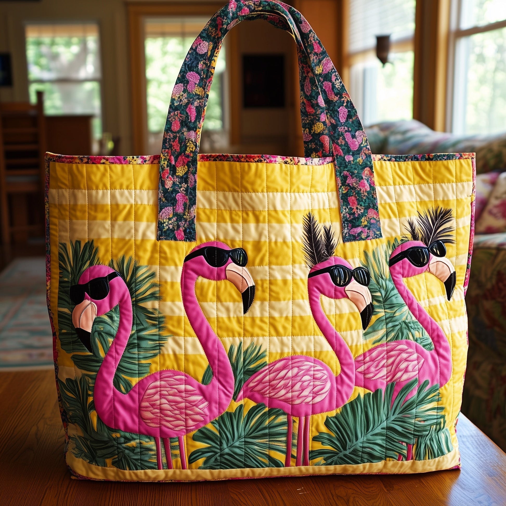 Everyday Pink Flamingos Quilted Tote