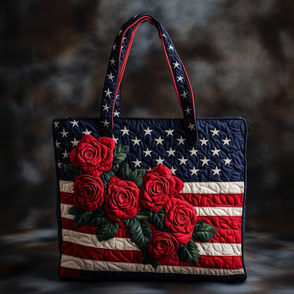 Stars Red Roses Quilted Tote