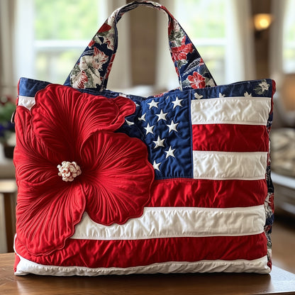 Red Hibiscus Flower Quilted Tote