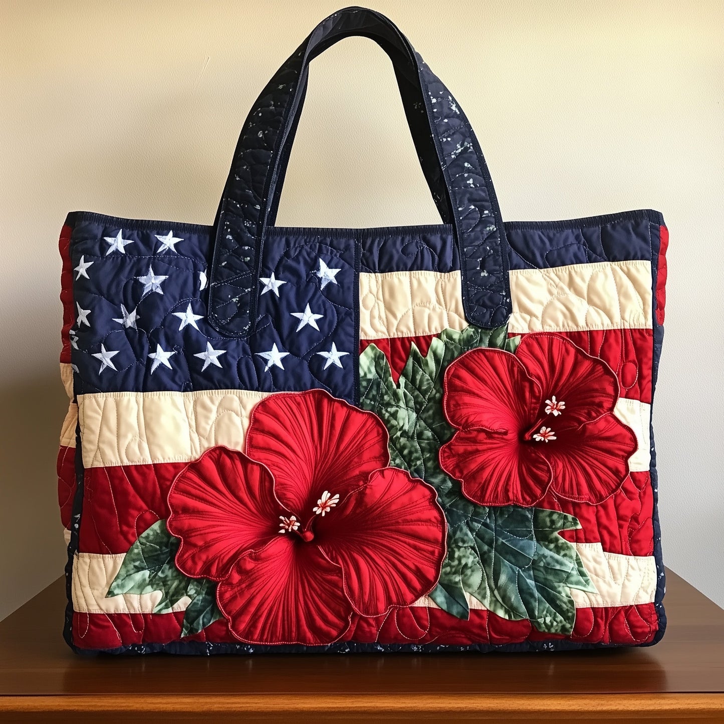 Hibiscus Flower Stars Quilted Tote