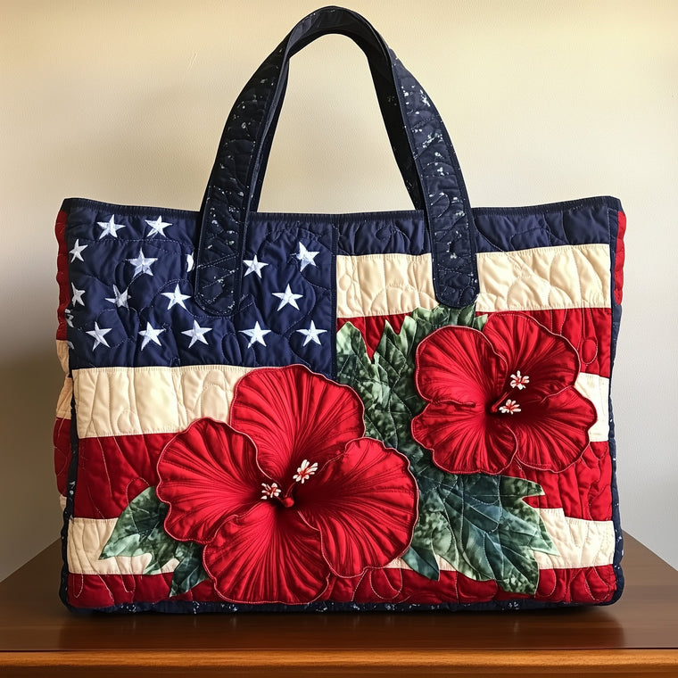 Hibiscus Flower Stars Quilted Tote