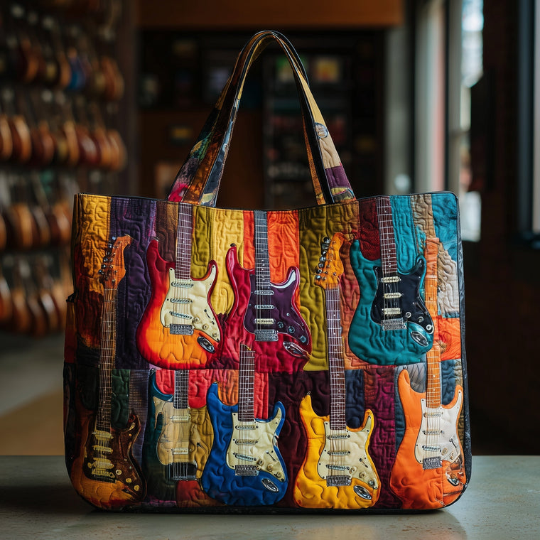 Colorful Electric Guitars Quilted Tote