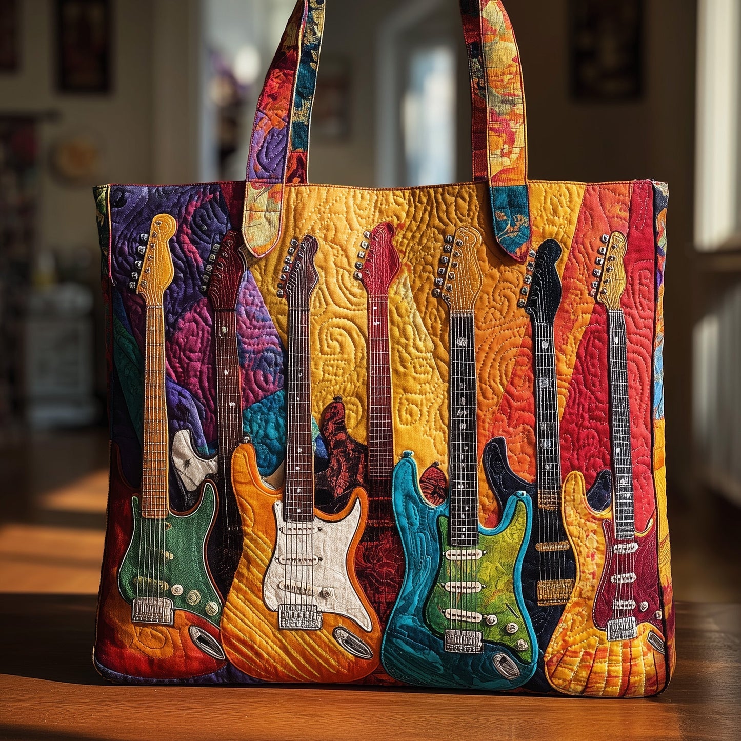 Colorful Guitar Heads Tote Bag