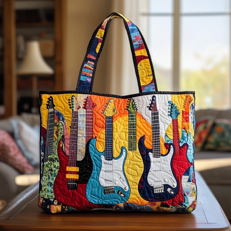 Colorful Guitar Neck Patterns Quilted Tote