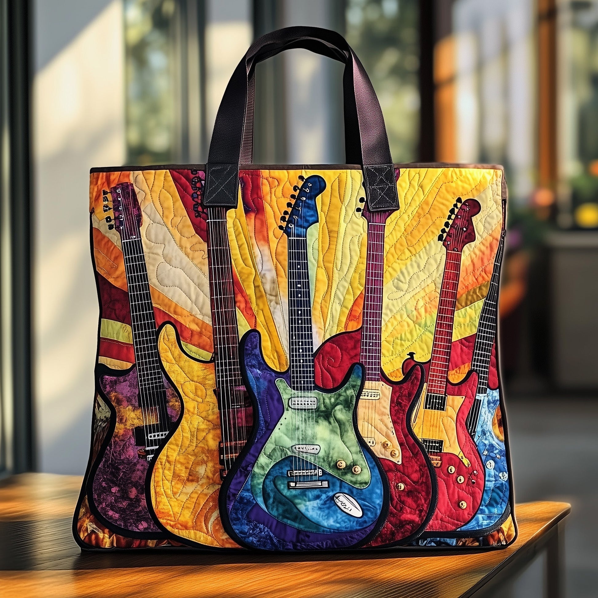Electric Guitars Sunburst Quilted Tote