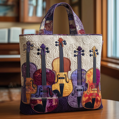 Everyday Colorful Violins Quilted Tote