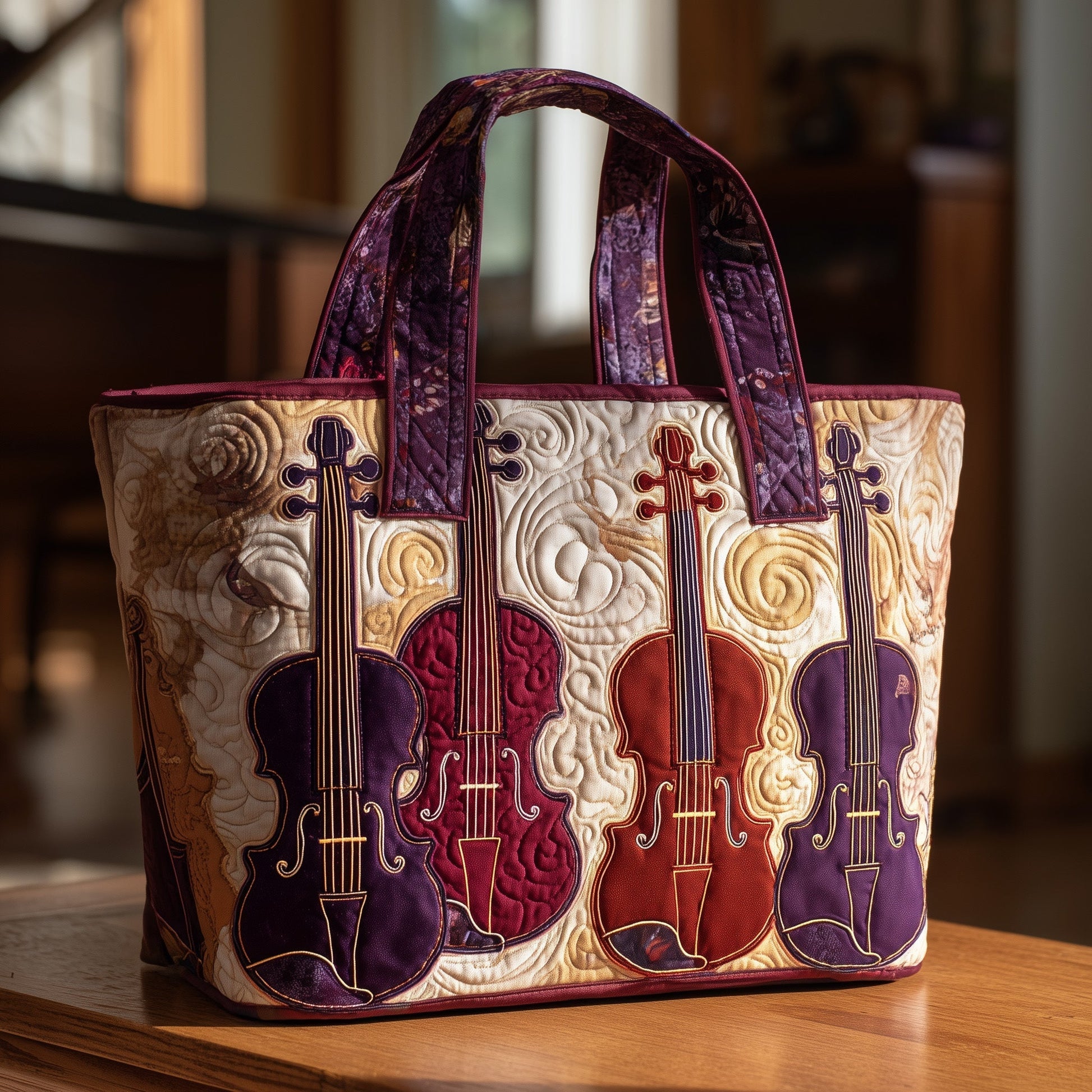 Everyday Violin Artwork Quilted Tote