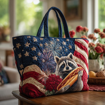 Everyday Raccoon Fireworks Quilted Tote