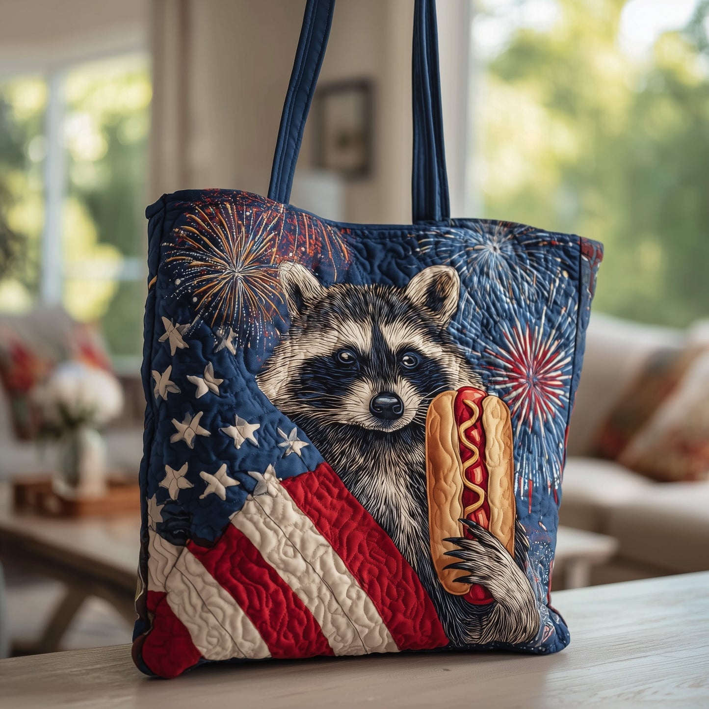 Everyday Freedom Raccoon Quilted Tote