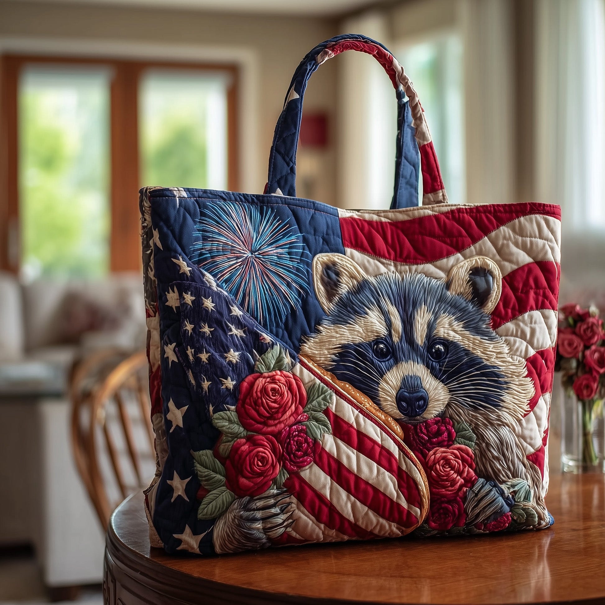Raccoon American Flag Tote Bag