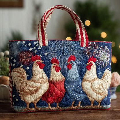 Roosters Fireworks Stars Quilted Tote