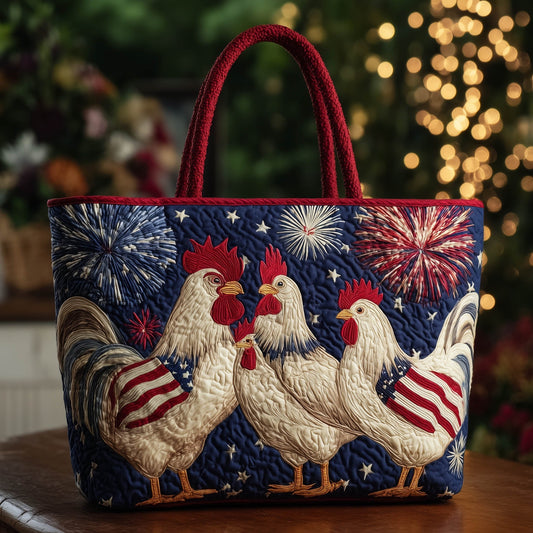 The Patriotic Chickens Quilted Tote