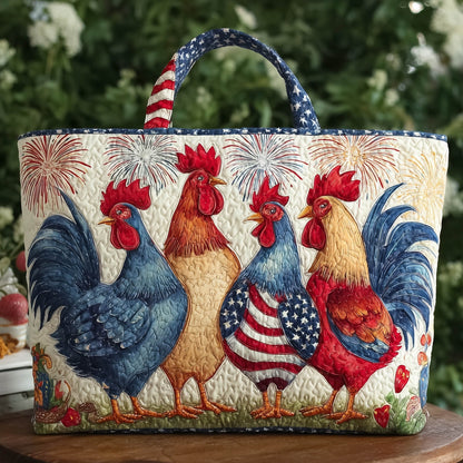 Everyday Patriotic Roosters Quilted Tote