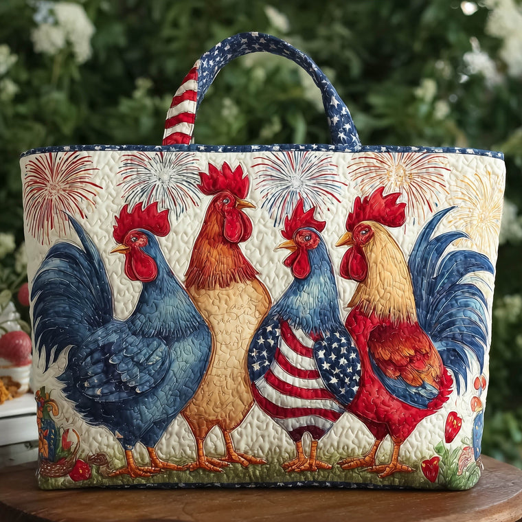 Everyday Patriotic Roosters Quilted Tote