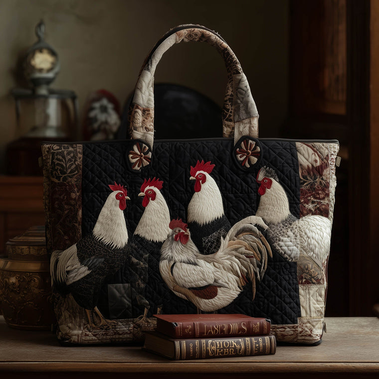 Everyday Roosters Floral Quilted Tote