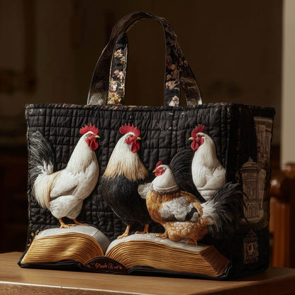 Roosters Open Book Quilted Tote