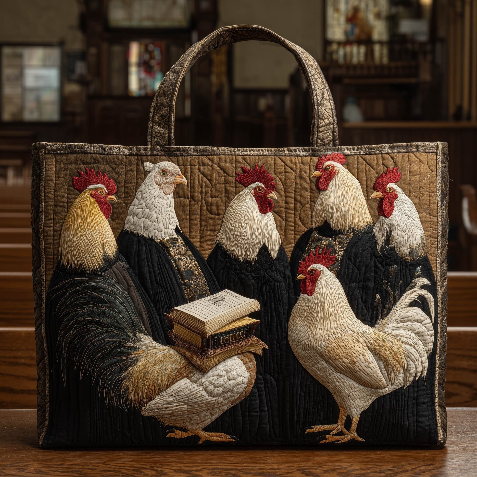 The Rooster Gathering Quilted Tote
