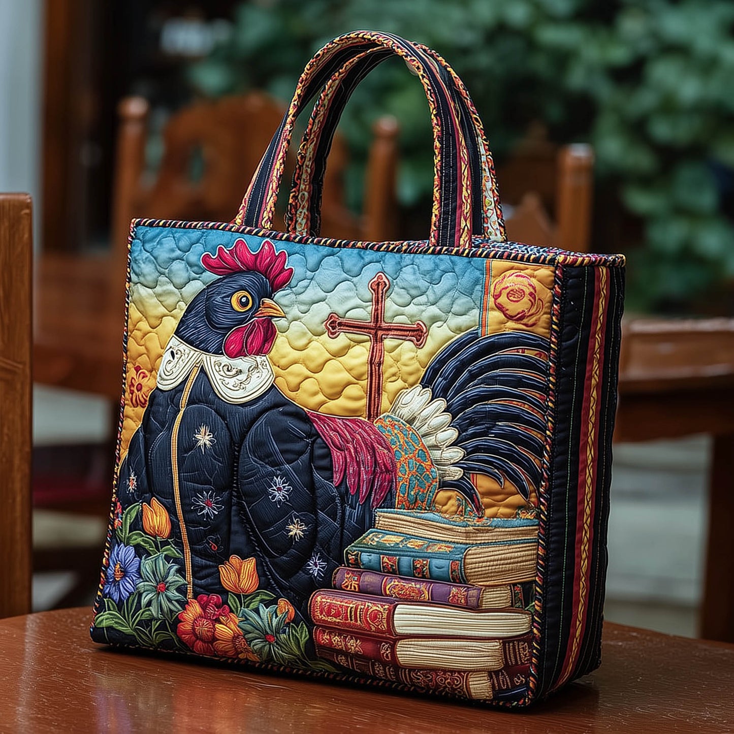 The Rooster Story Quilted Tote