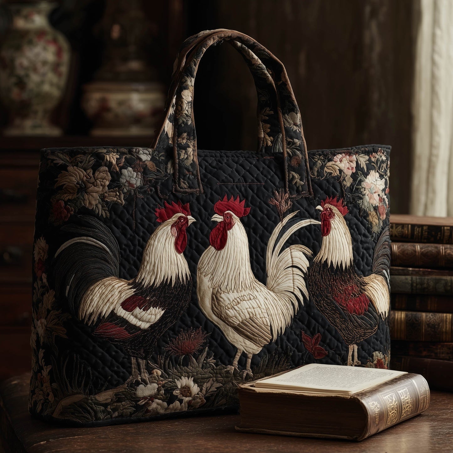 Everyday Roosters Floral Tote Bag