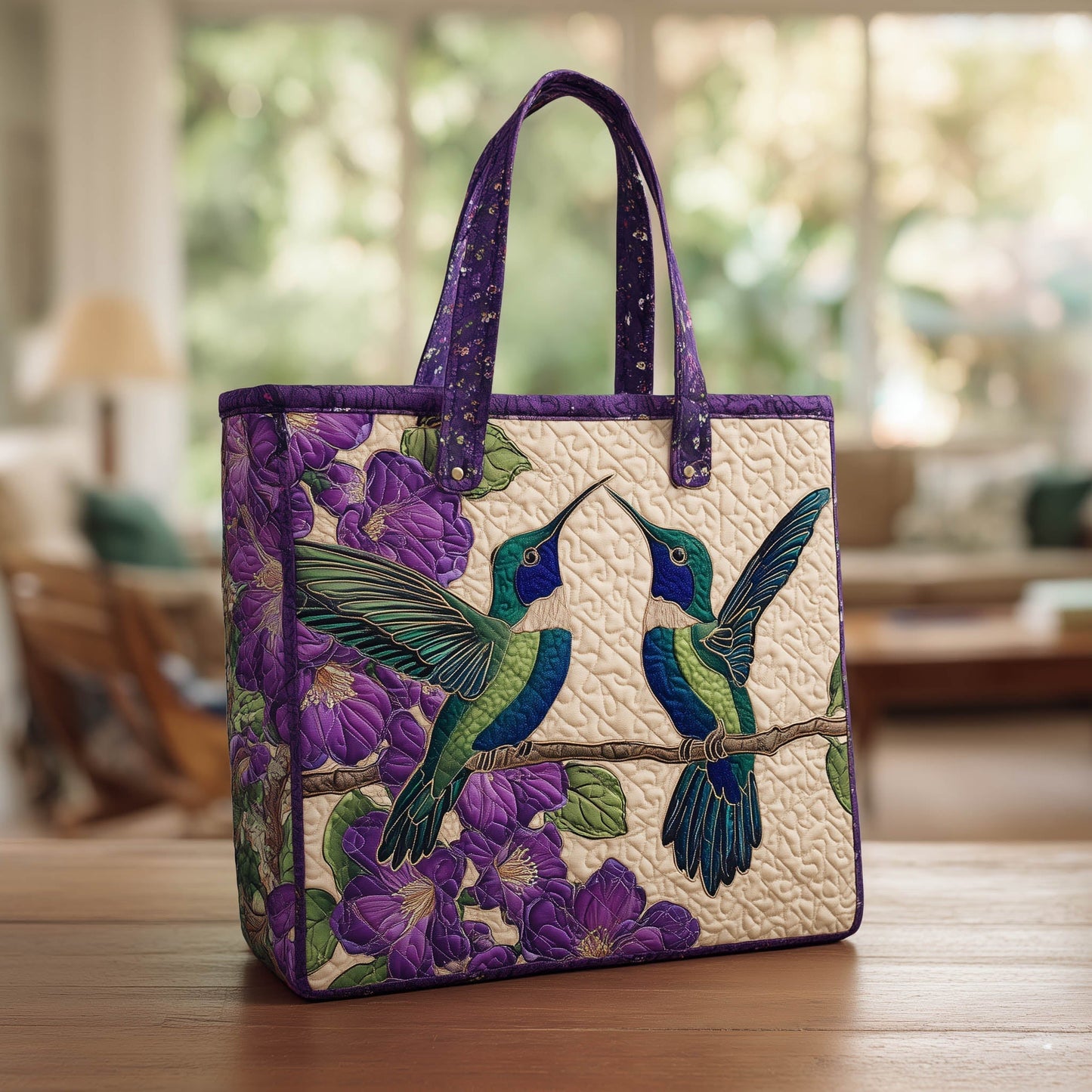 Hummingbirds Purple Flowers Tote Bag