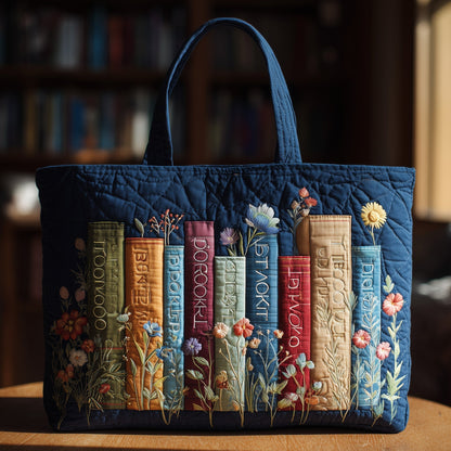 Books Floral Embroidery Tote Bag