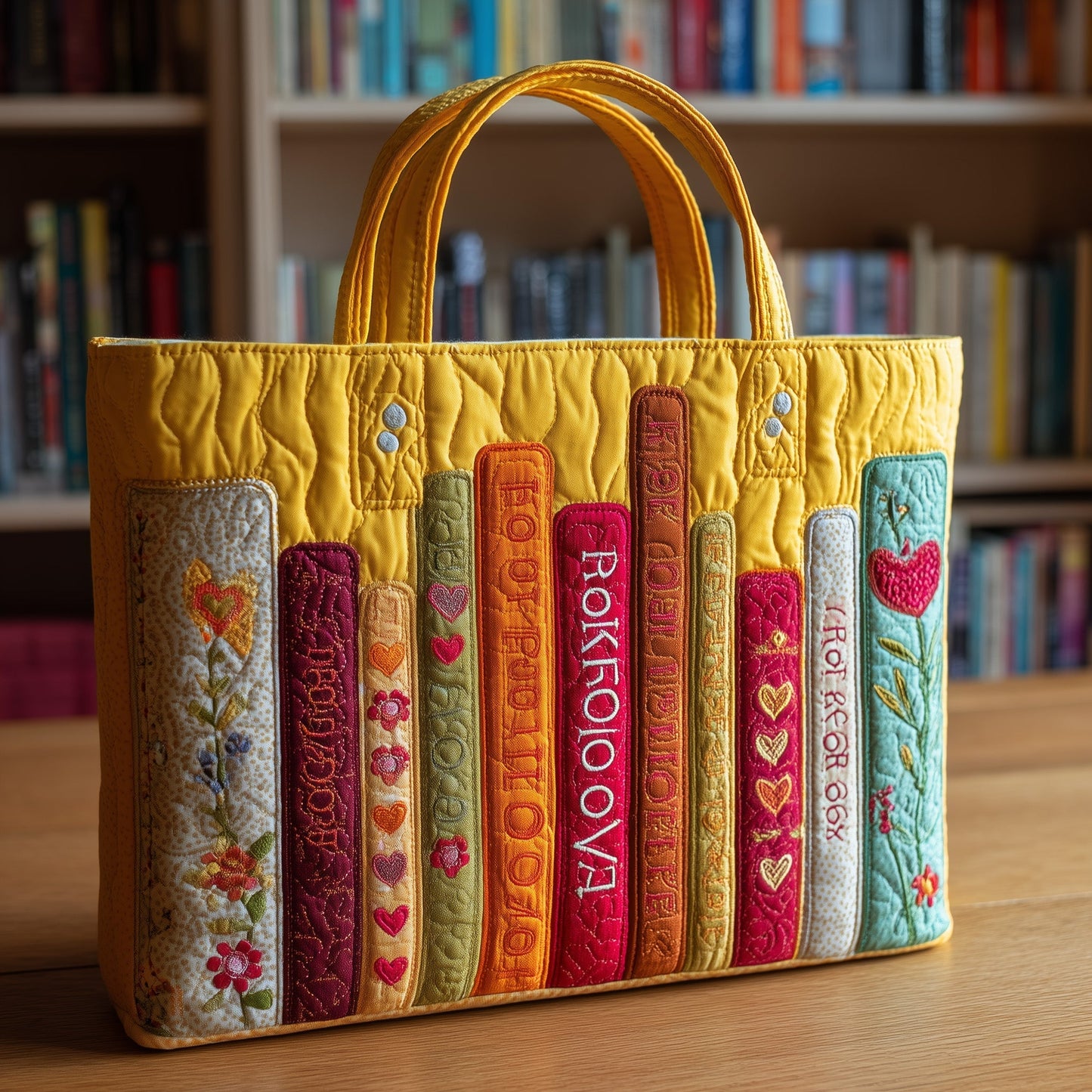 Stacked Colorful Books Quilted Tote