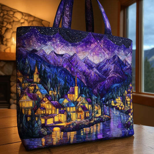 The Starlit Village Quilted Tote