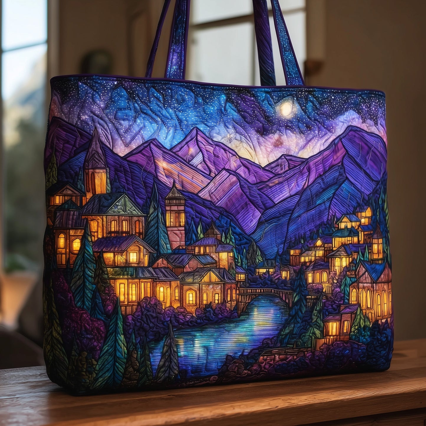 Mountain Village Night Sky Quilted Tote