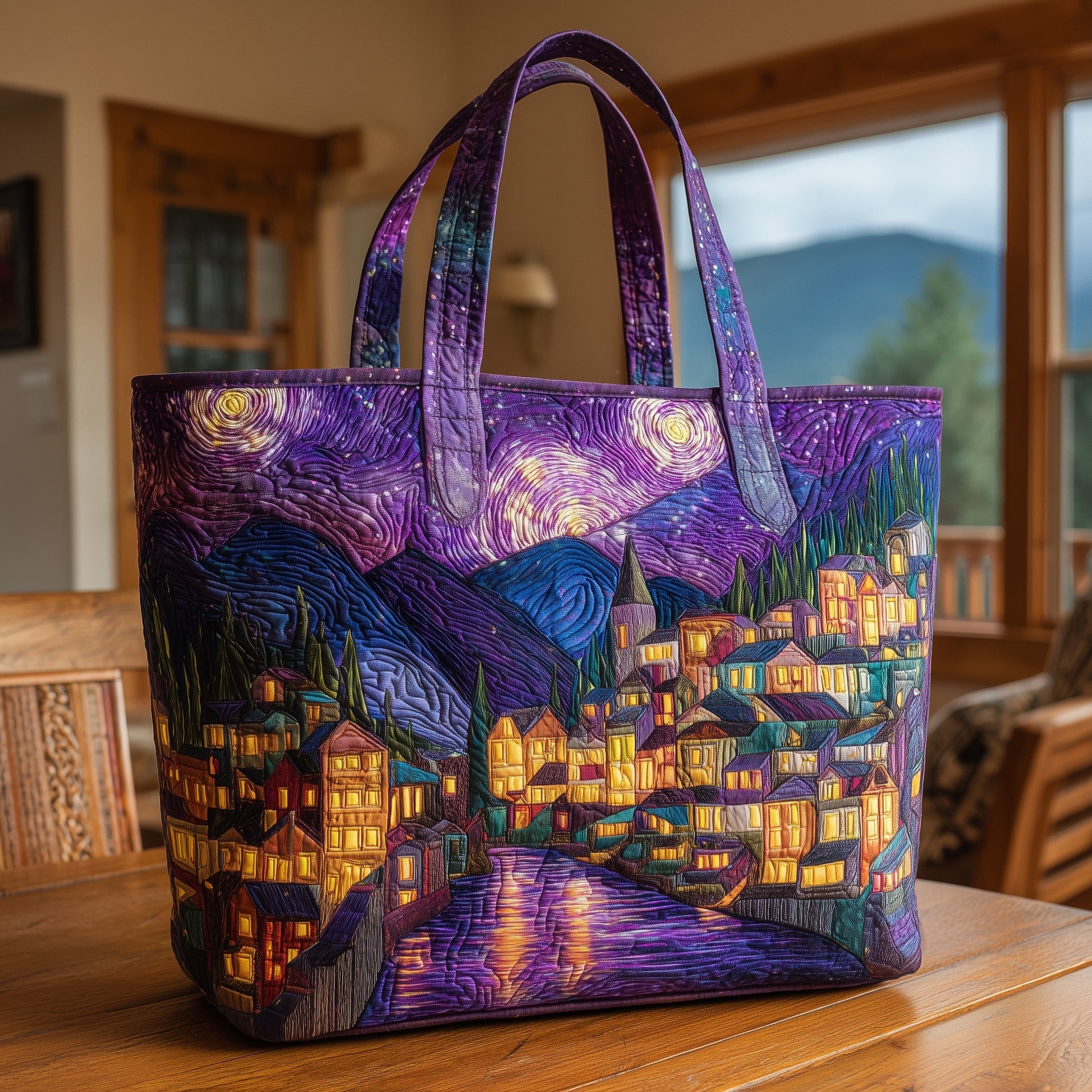 Starry Night Quilted Tote Bag