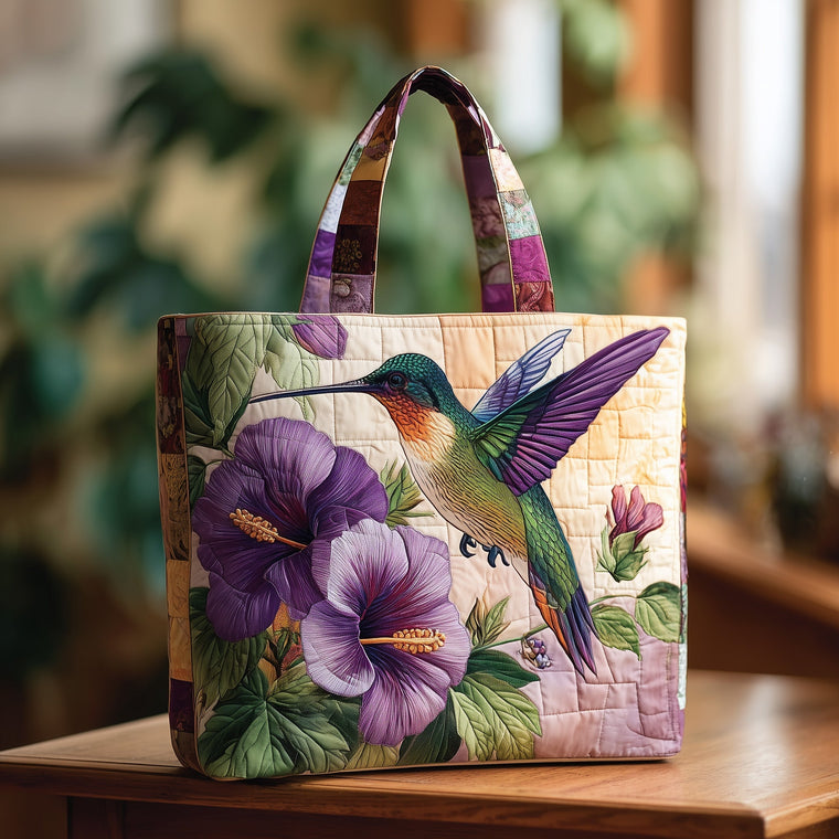 Everyday Hummingbird Flowers Quilted Tote