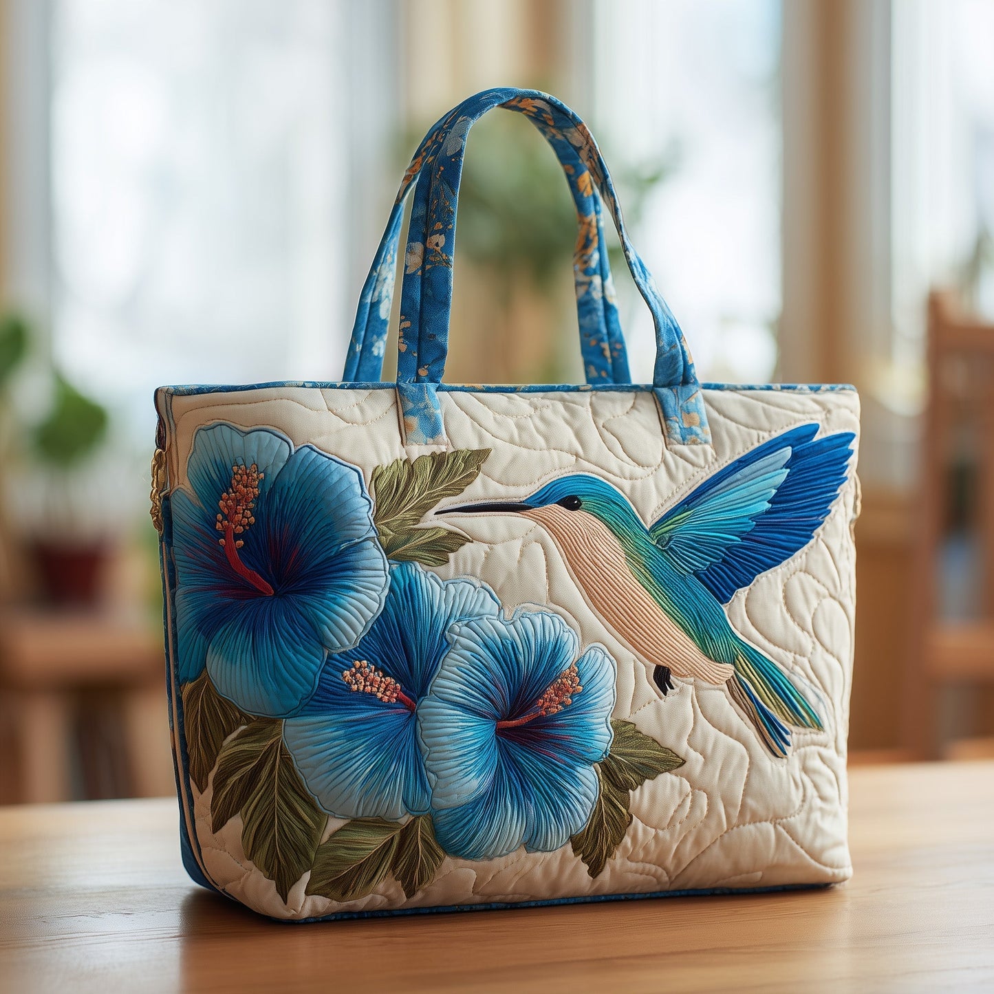Hummingbird Blue Flowers Tote Bag