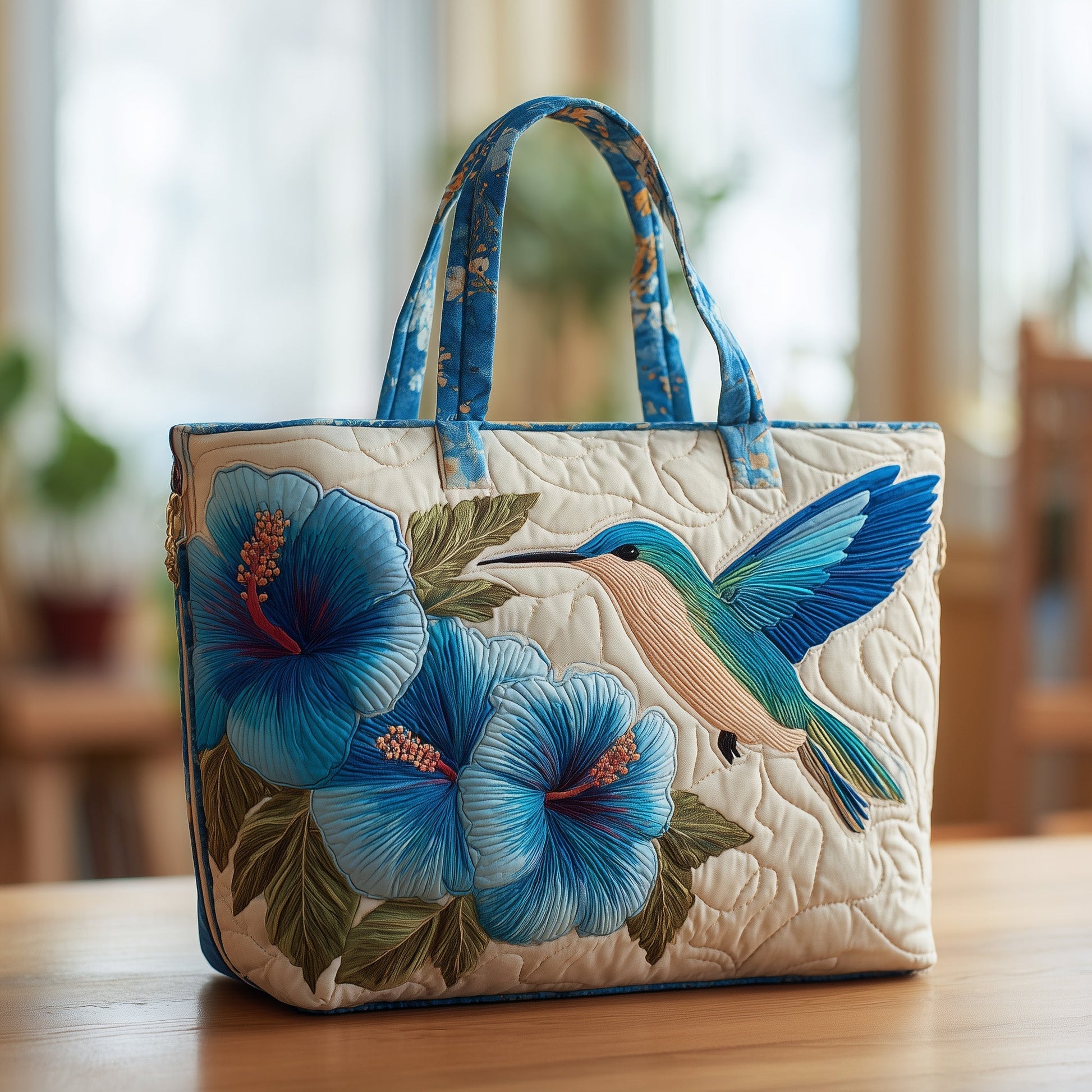 Hummingbird Blue Flowers Tote Bag