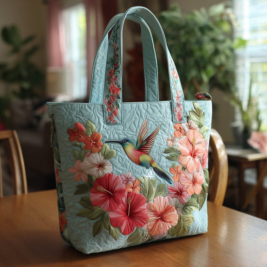 The Hummingbird Blooms Quilted Tote