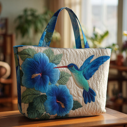 Wings Blue Petals Quilted Tote