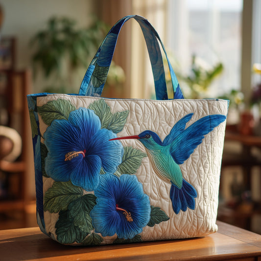 Wings Blue Petals Quilted Tote