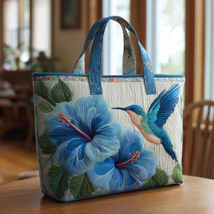 The Hummingbird Blue Petals Quilted Tote 3984