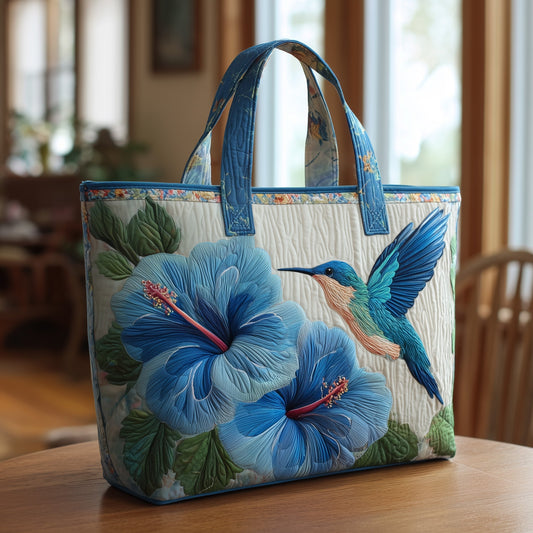 The Hummingbird Blue Petals Quilted Tote 3984
