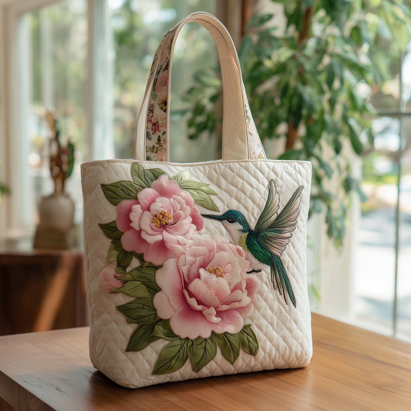 Everyday Elegant Peonies Quilted Tote