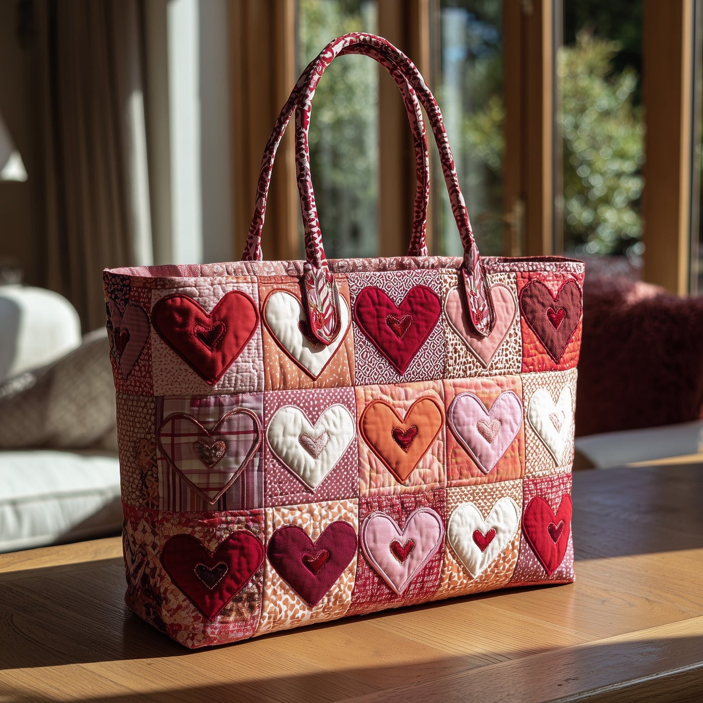 Elegant Heart Patchwork Quilted Tote